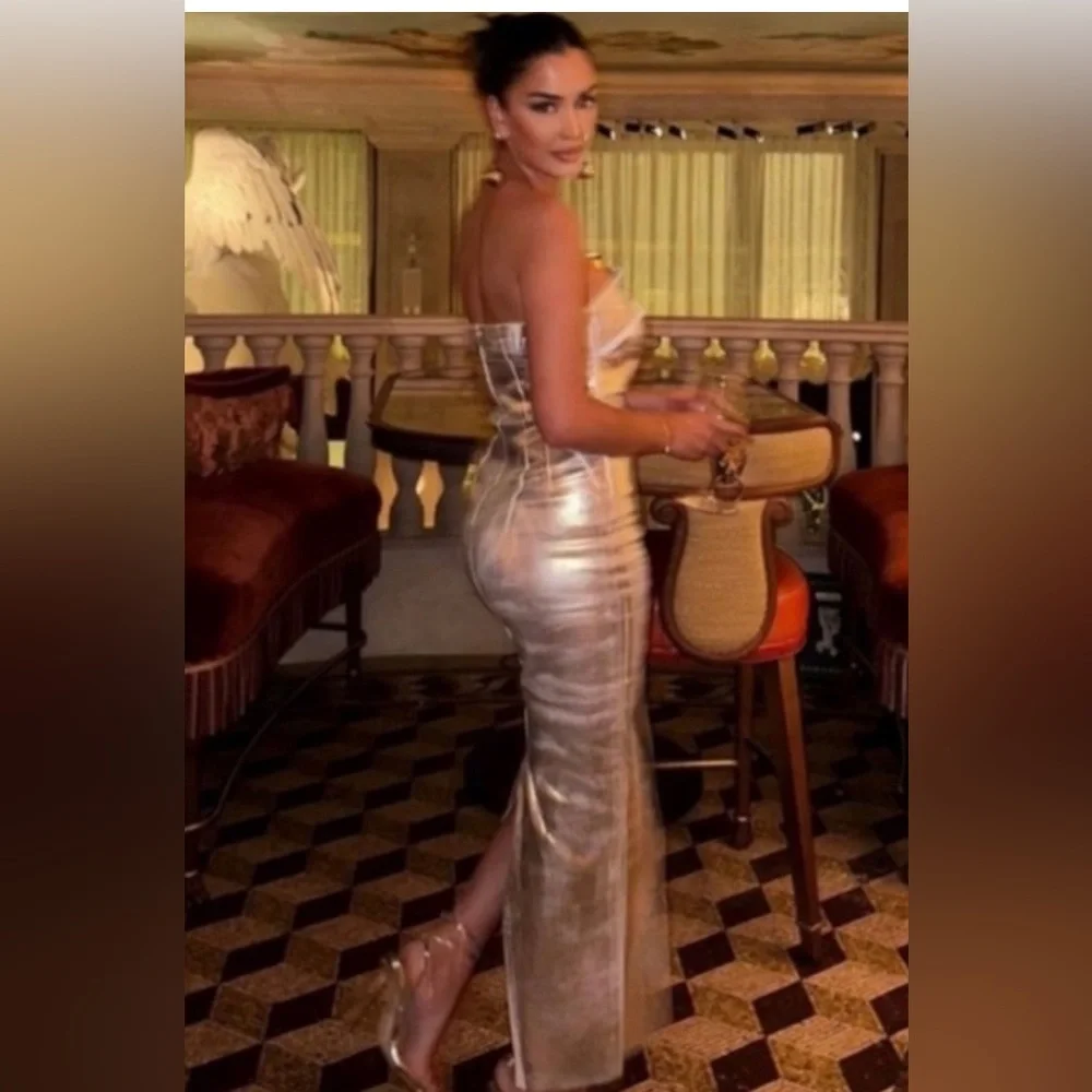 Zara Silver Strapless Dress - Picture 2 of 16